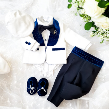 Costumaș botez pentru băieți Luxurious Velveth Touch Blue