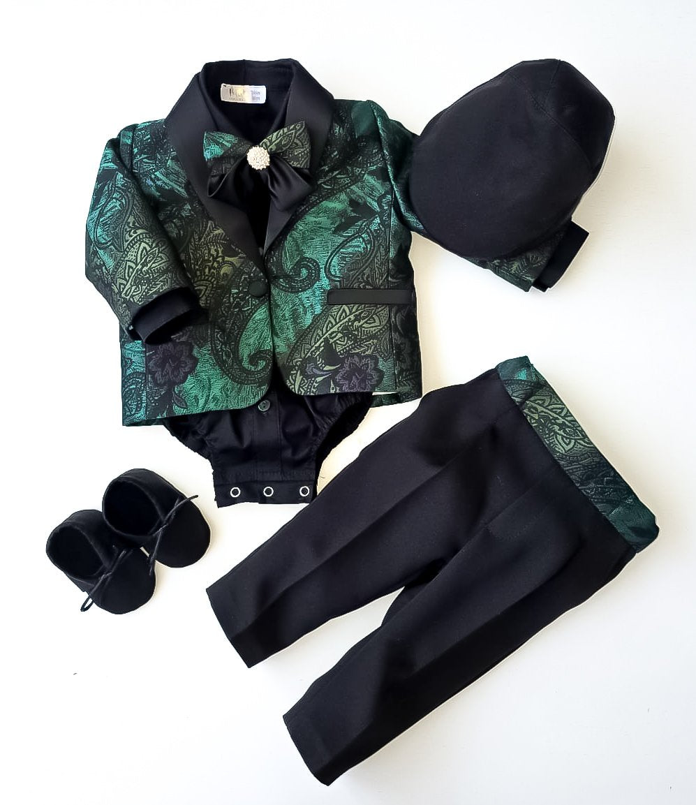 Costumaș botez pentru băieți Luxurious Brocade Chameleon