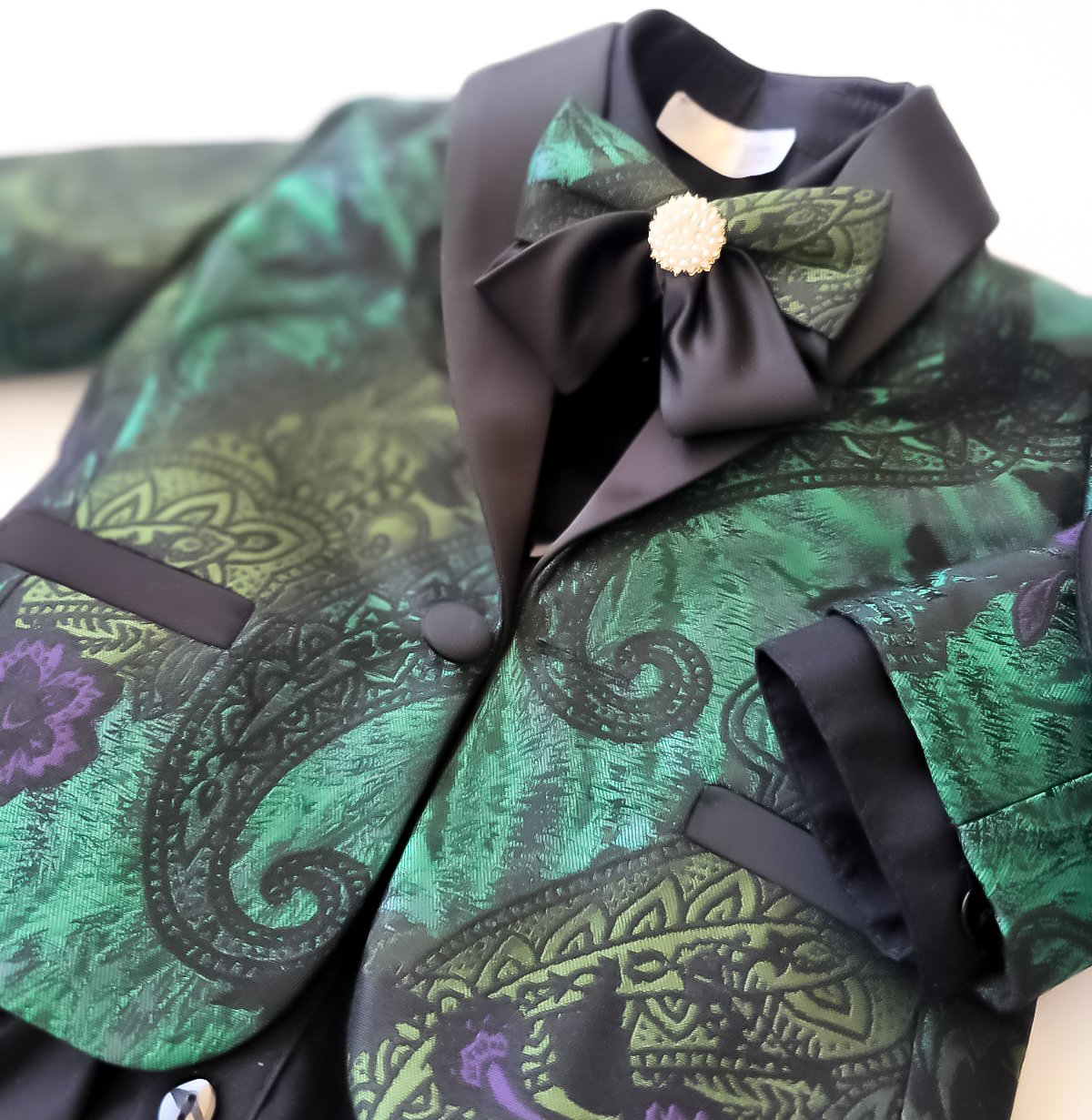 Costumaș botez pentru băieți Luxurious Brocade Chameleon