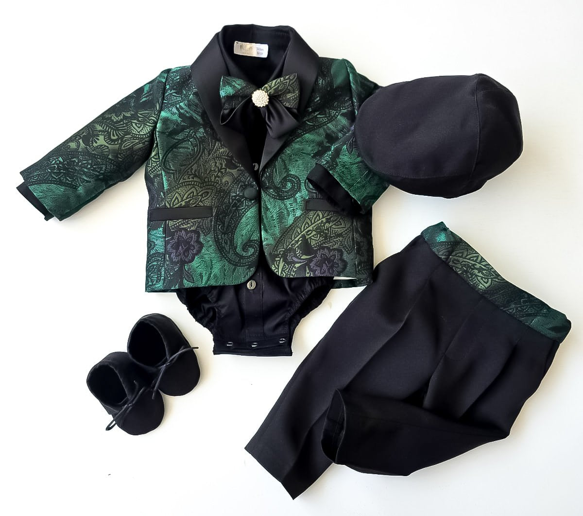 Costumaș botez pentru băieți Luxurious Brocade Chameleon