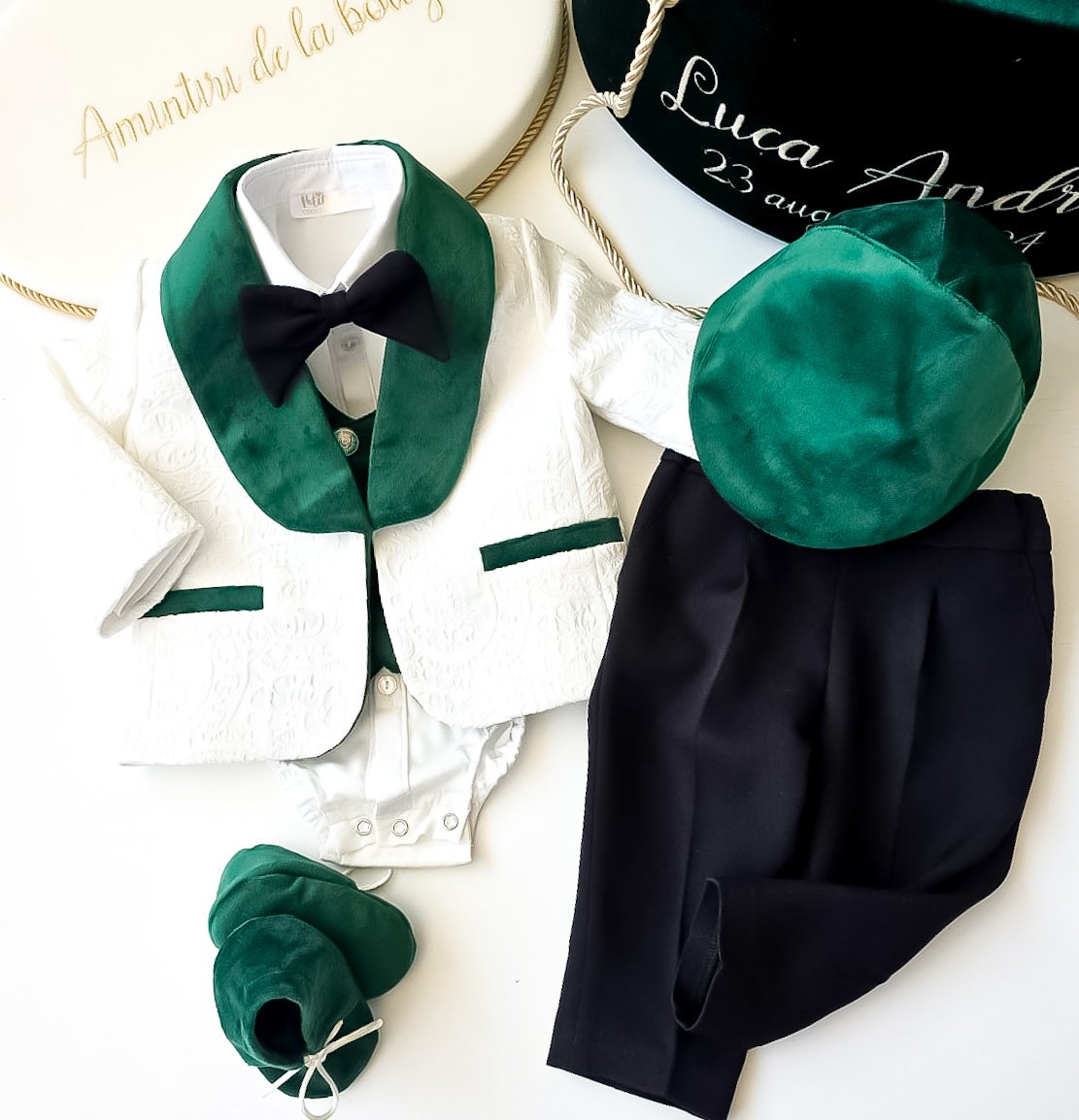 Costumaș botez pentru băieți Luxurious Brocade -Velveth Green