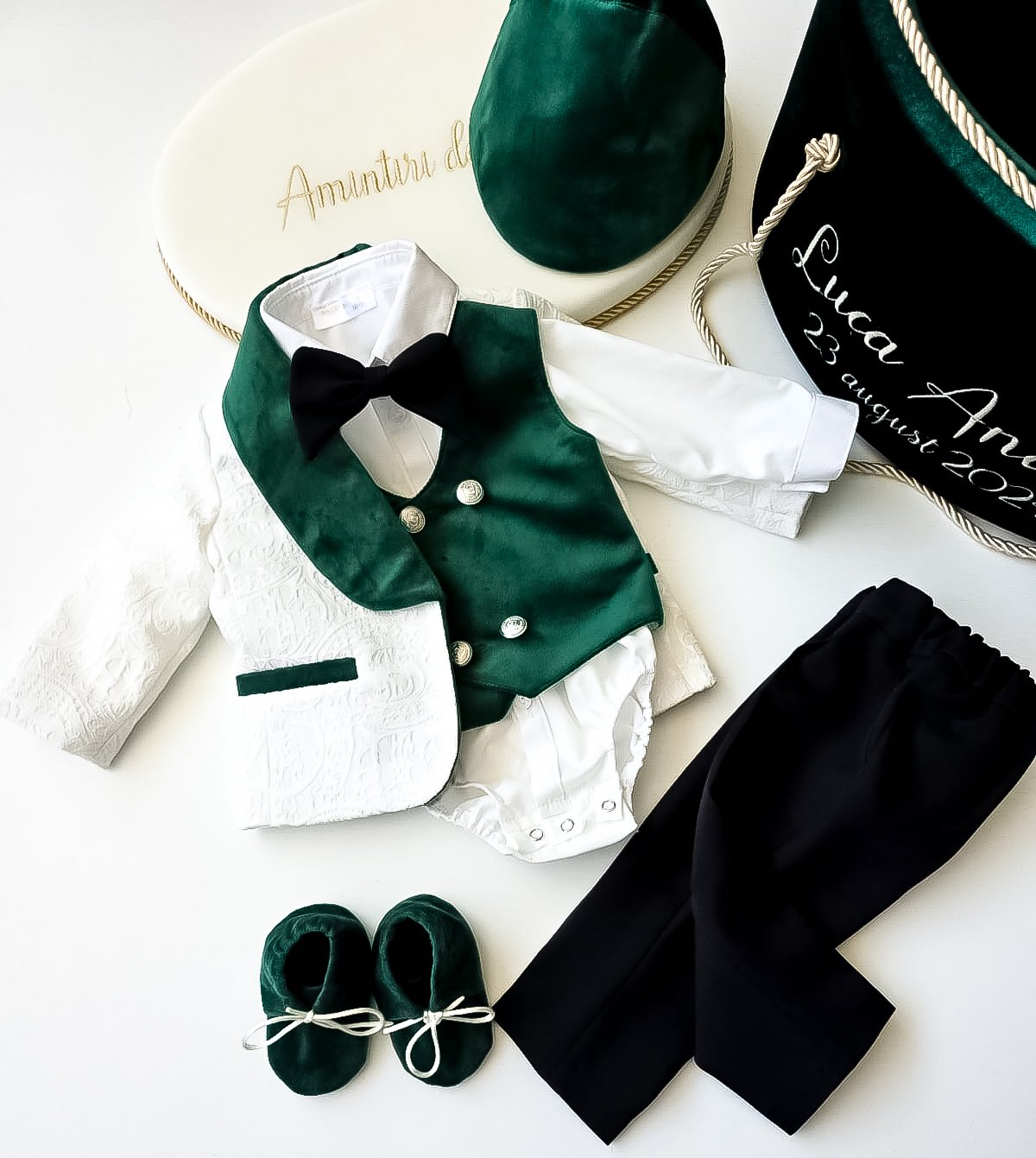 Costumaș botez pentru băieți Luxurious Brocade -Velveth Green