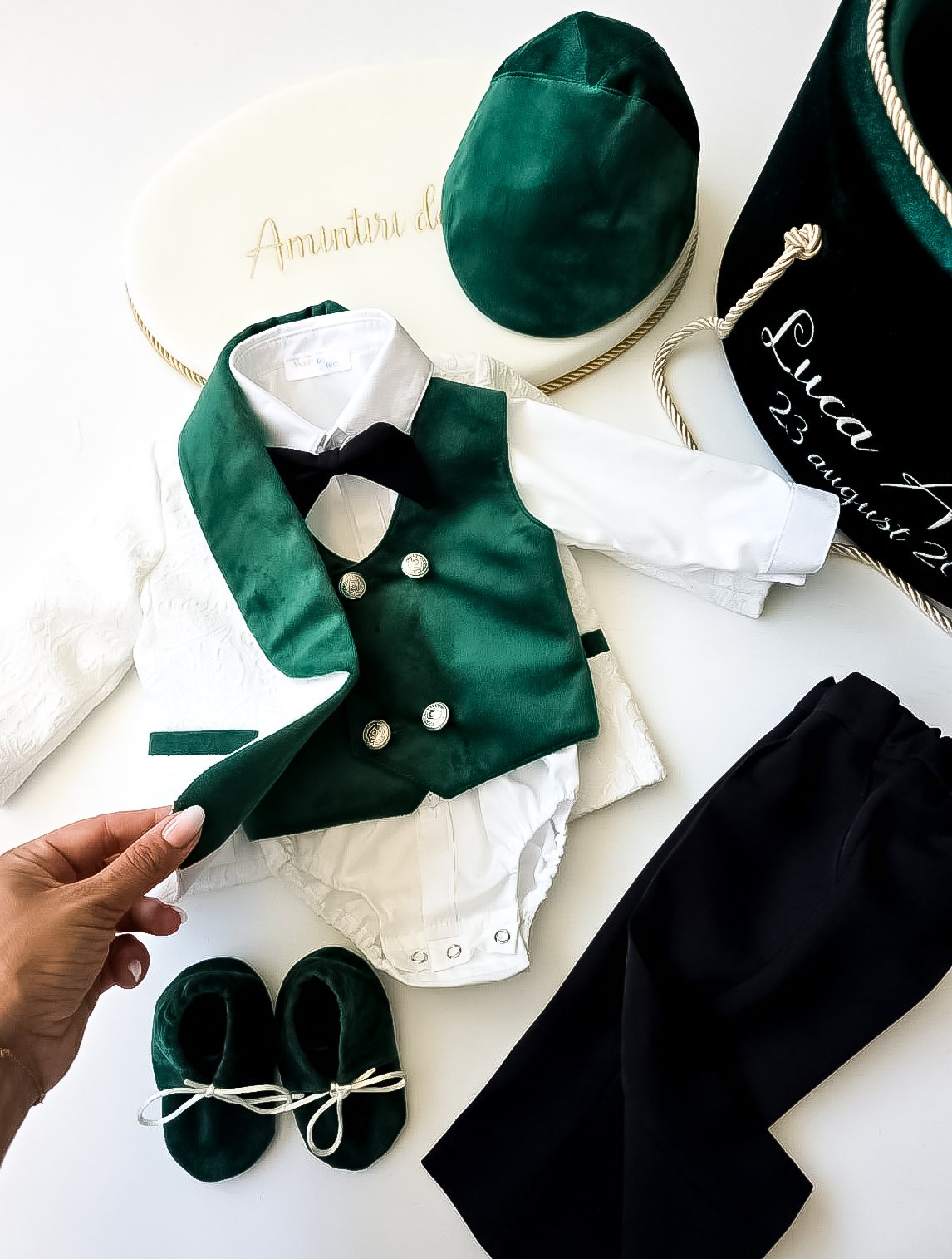 Costumaș botez pentru băieți Luxurious Brocade -Velveth Green