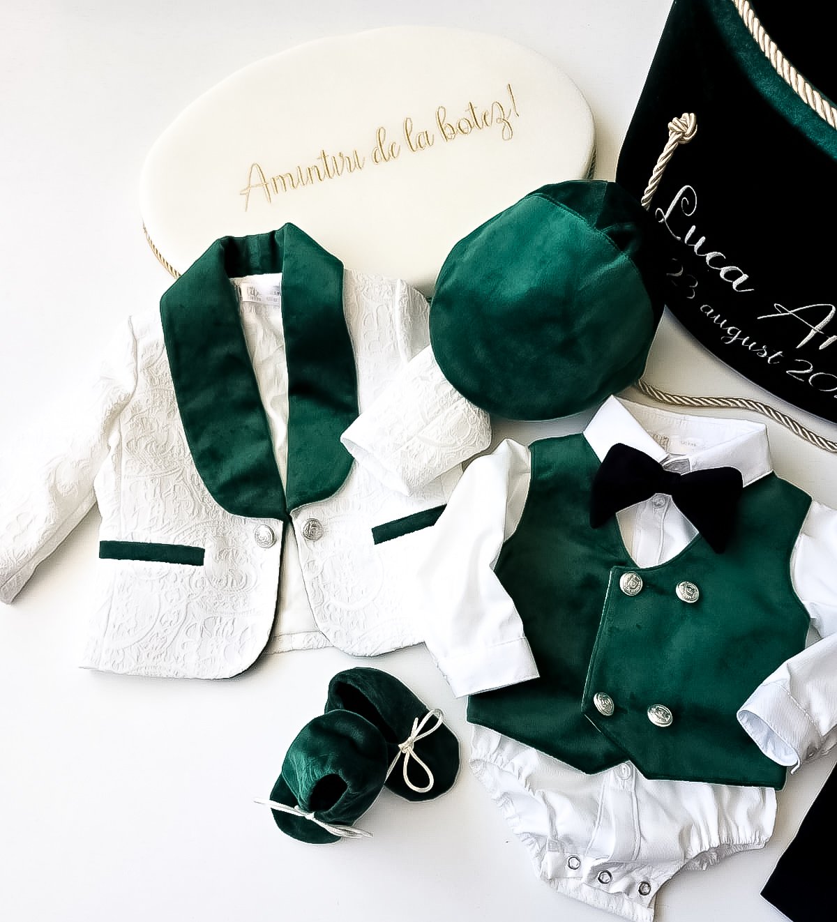 Costumaș botez pentru băieți Luxurious Brocade -Velveth Green