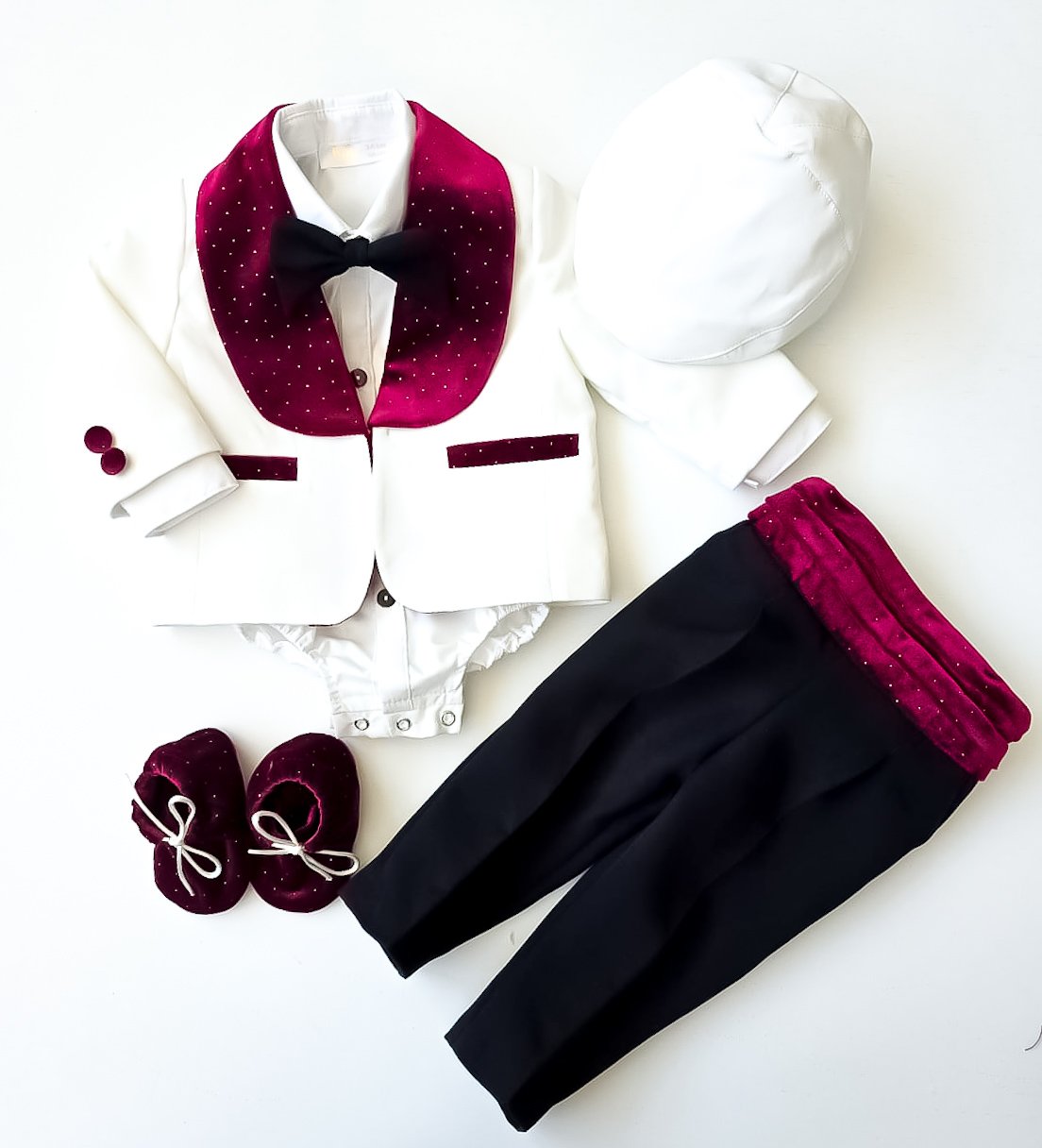 Costumaș botez pentru băieți Luxurious Velvet Touch Burgundy