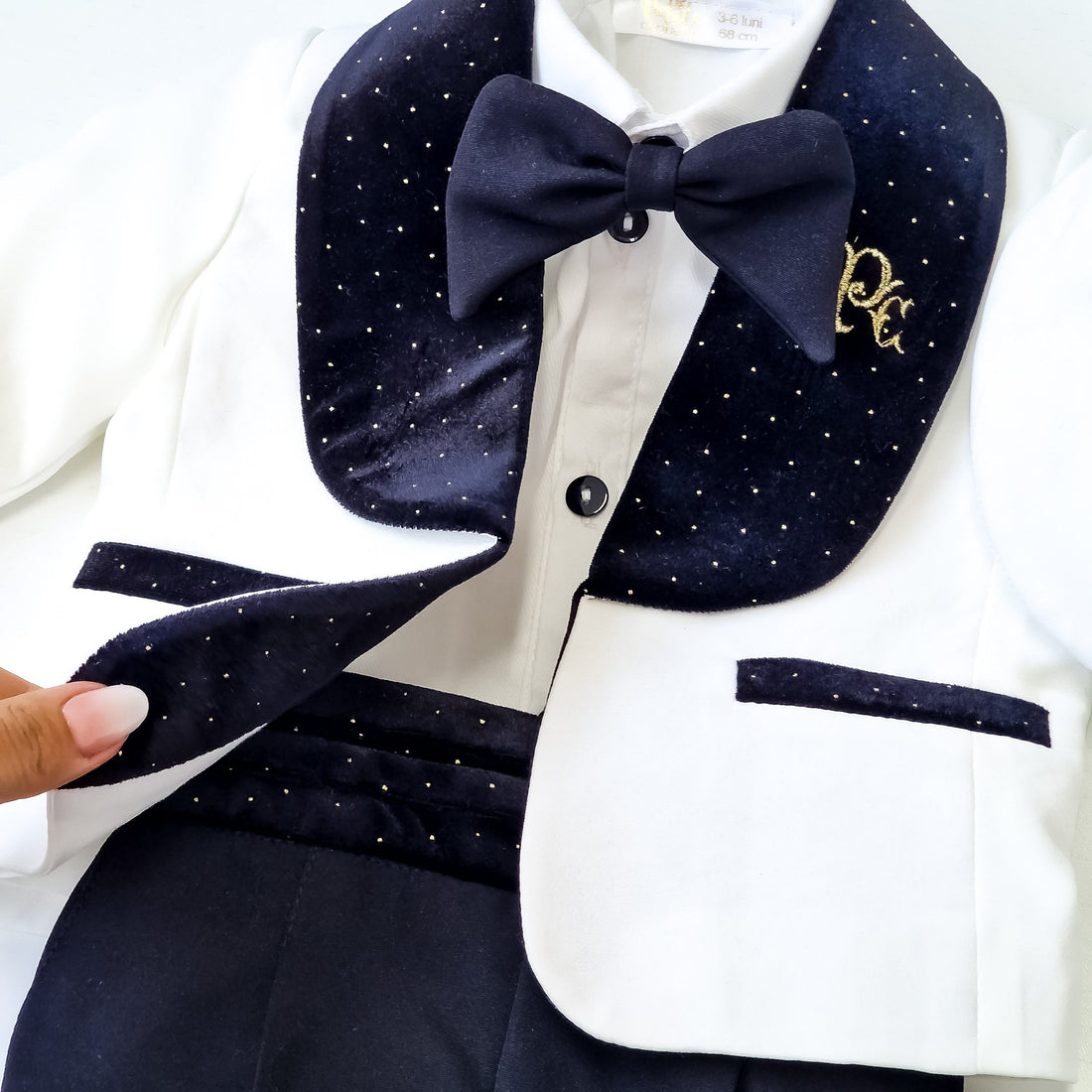Costumaș botez pentru băieți Luxurious Velvet Touch Black