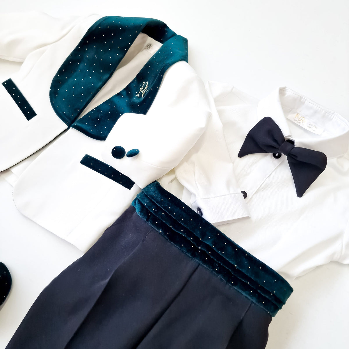Costumaș botez pentru băieți Luxurious Velvet Touch Green