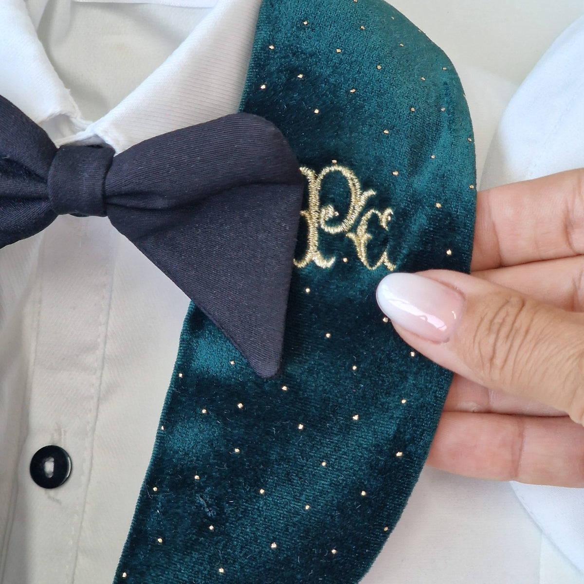 Costumaș botez pentru băieți Luxurious Velvet Touch Green