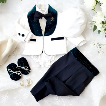 Costumaș botez pentru băieți Luxurious Velvet Touch Green