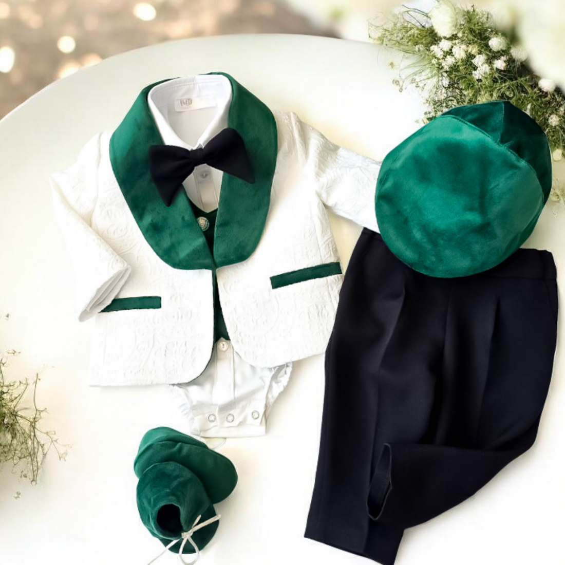 Costumaș botez pentru băieți Luxurious Brocade -Velveth Green