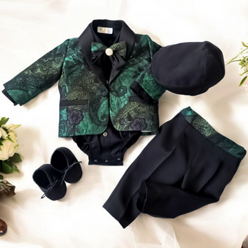 Costumaș botez pentru băieți Luxurious Brocade Chameleon