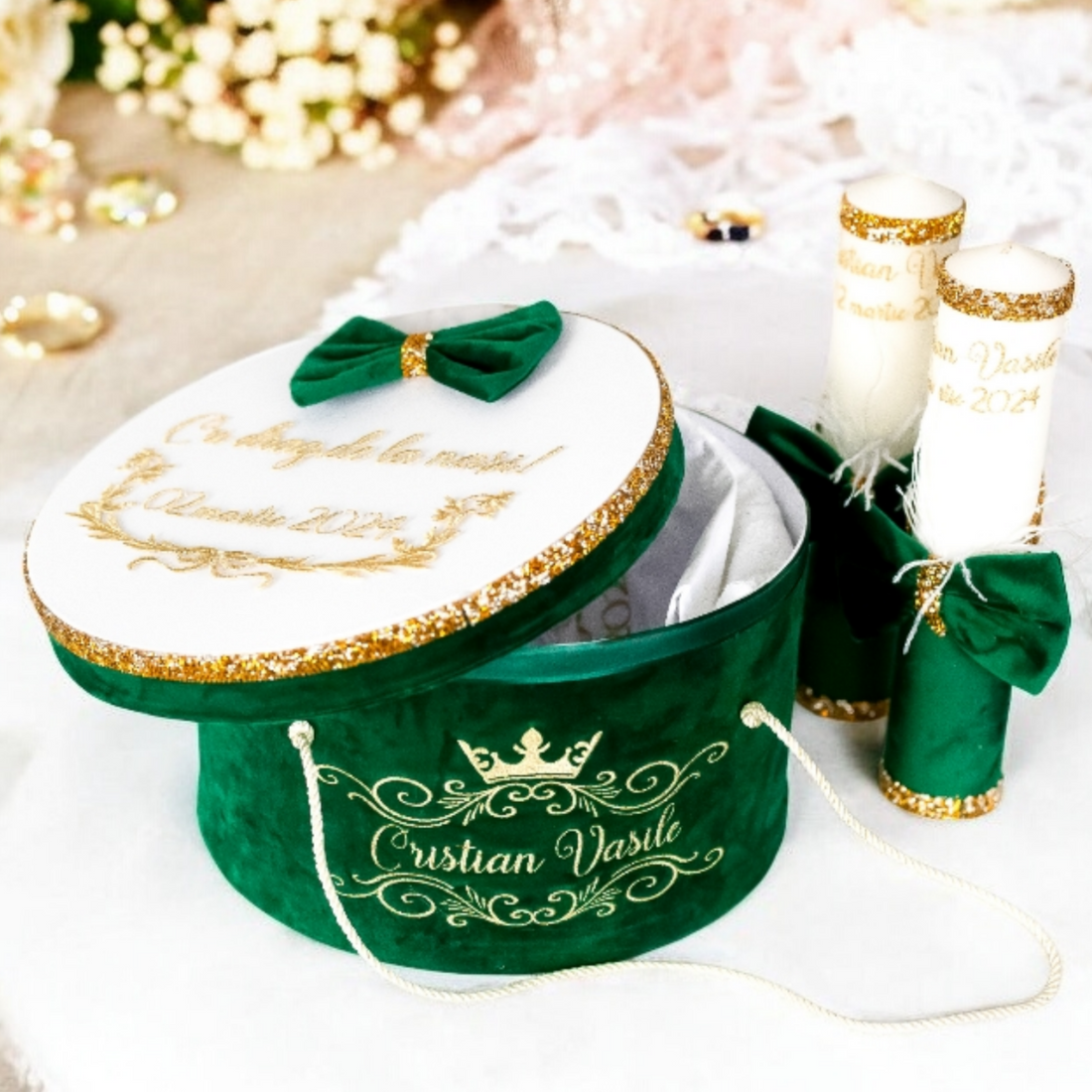 Set complet botez băieți - Costum botez + Trusou + Lumanare -tematica Micul Prinț  Green Velveth