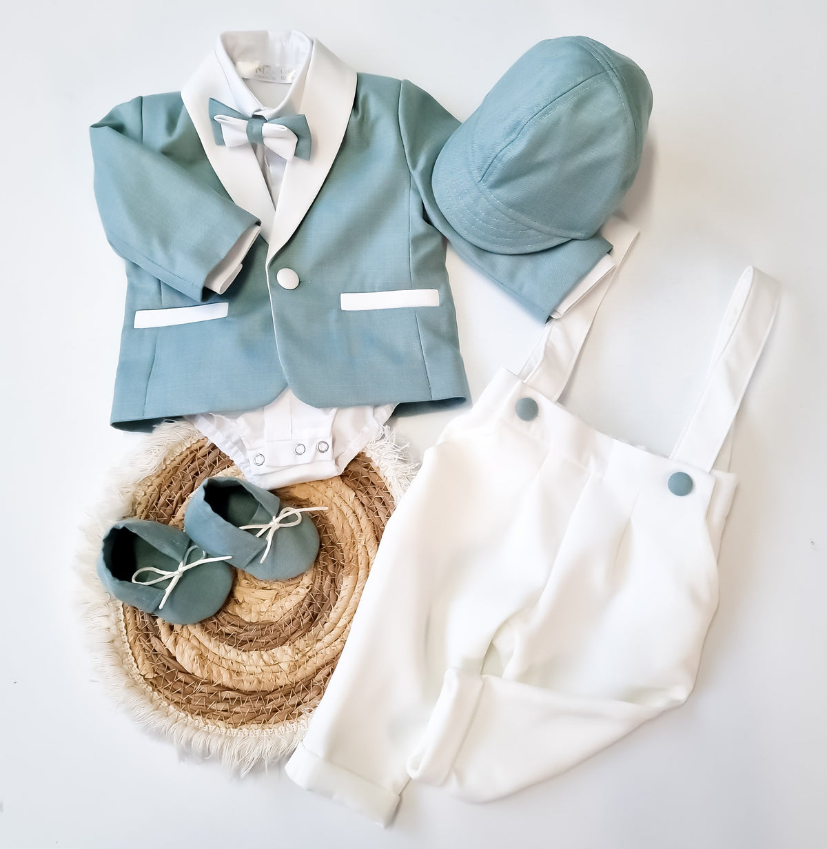 Costumaș botez pentru băieți Sabin Two Colors- Verde Olive/Alb