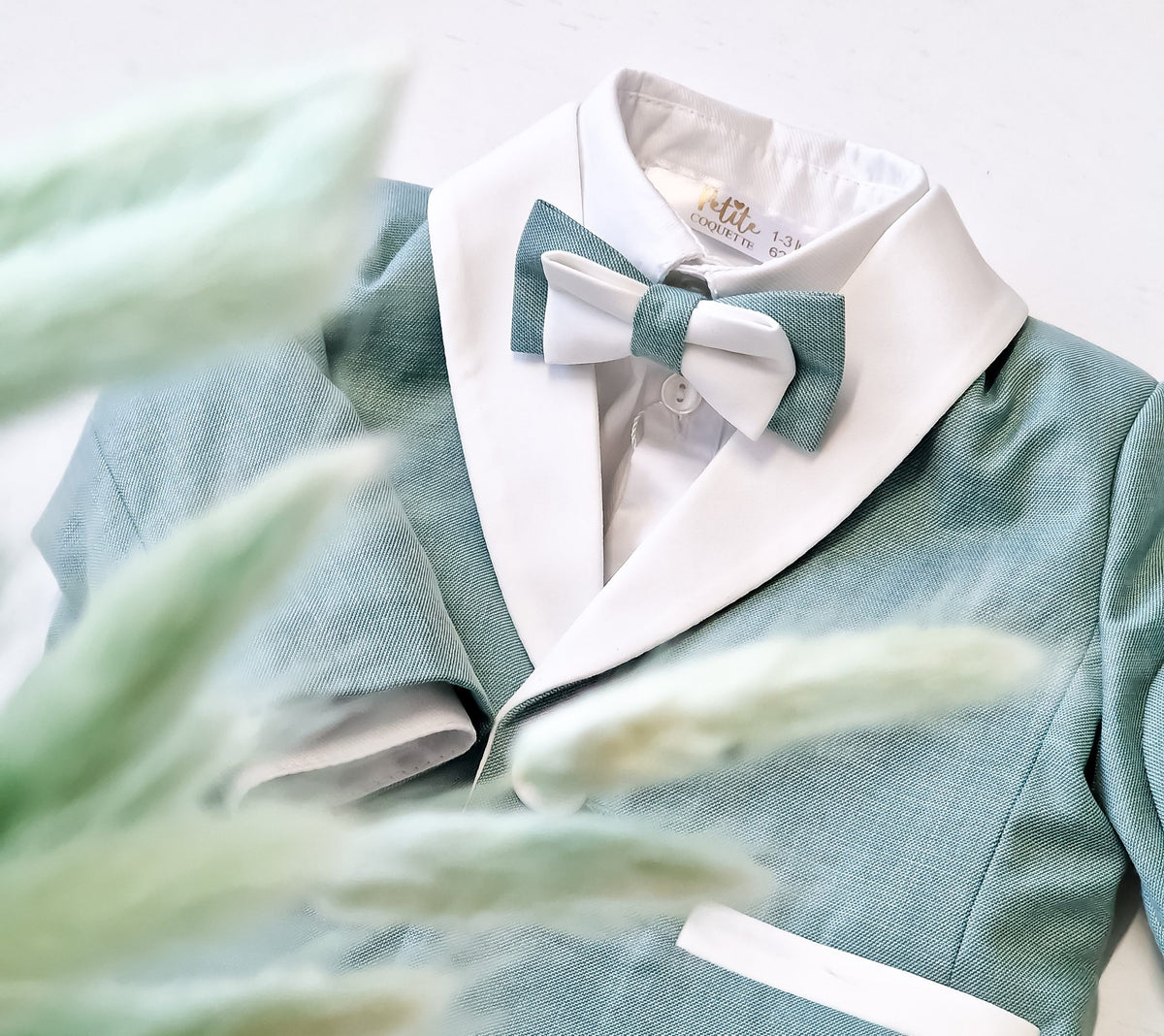 Costumaș botez pentru băieți Sabin Two Colors- Verde Olive/Alb