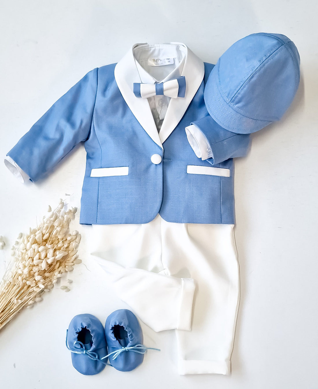 Costumaș botez pentru băieți Sabin Two Colors- Bleo/Alb