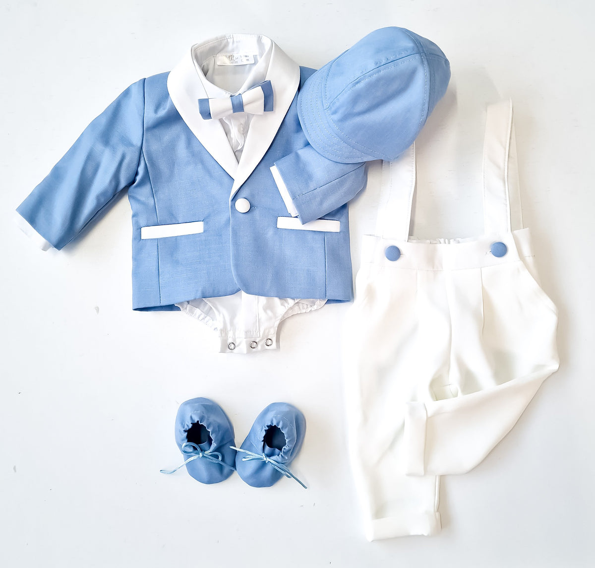 Costumaș botez pentru băieți Sabin Two Colors- Bleo/Alb