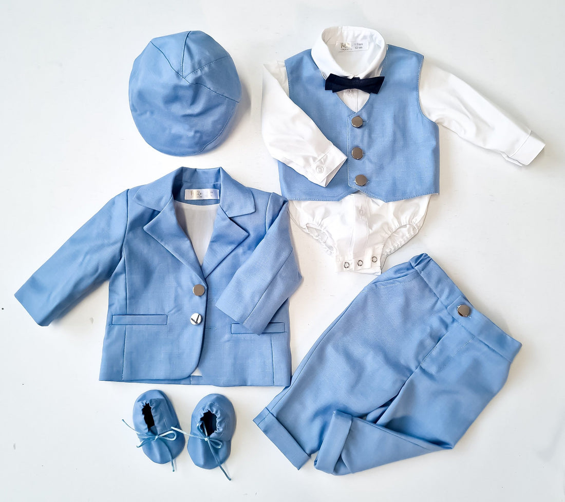 Costumaș botez pentru băieți Premier Baby Blue