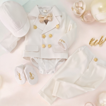 Costumaș botez pentru băieți Mateo Royal White