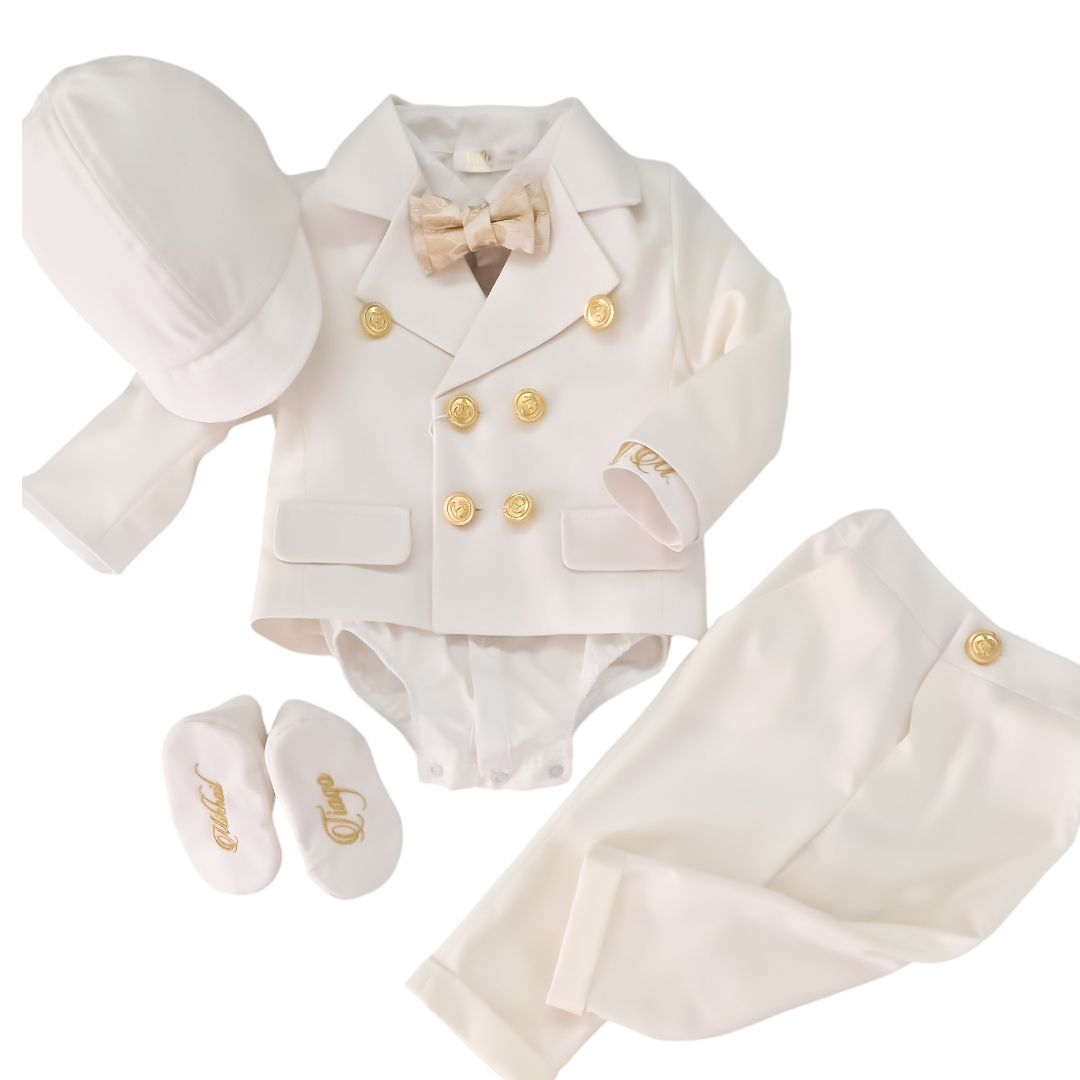Costumaș botez pentru băieți Mateo Royal White