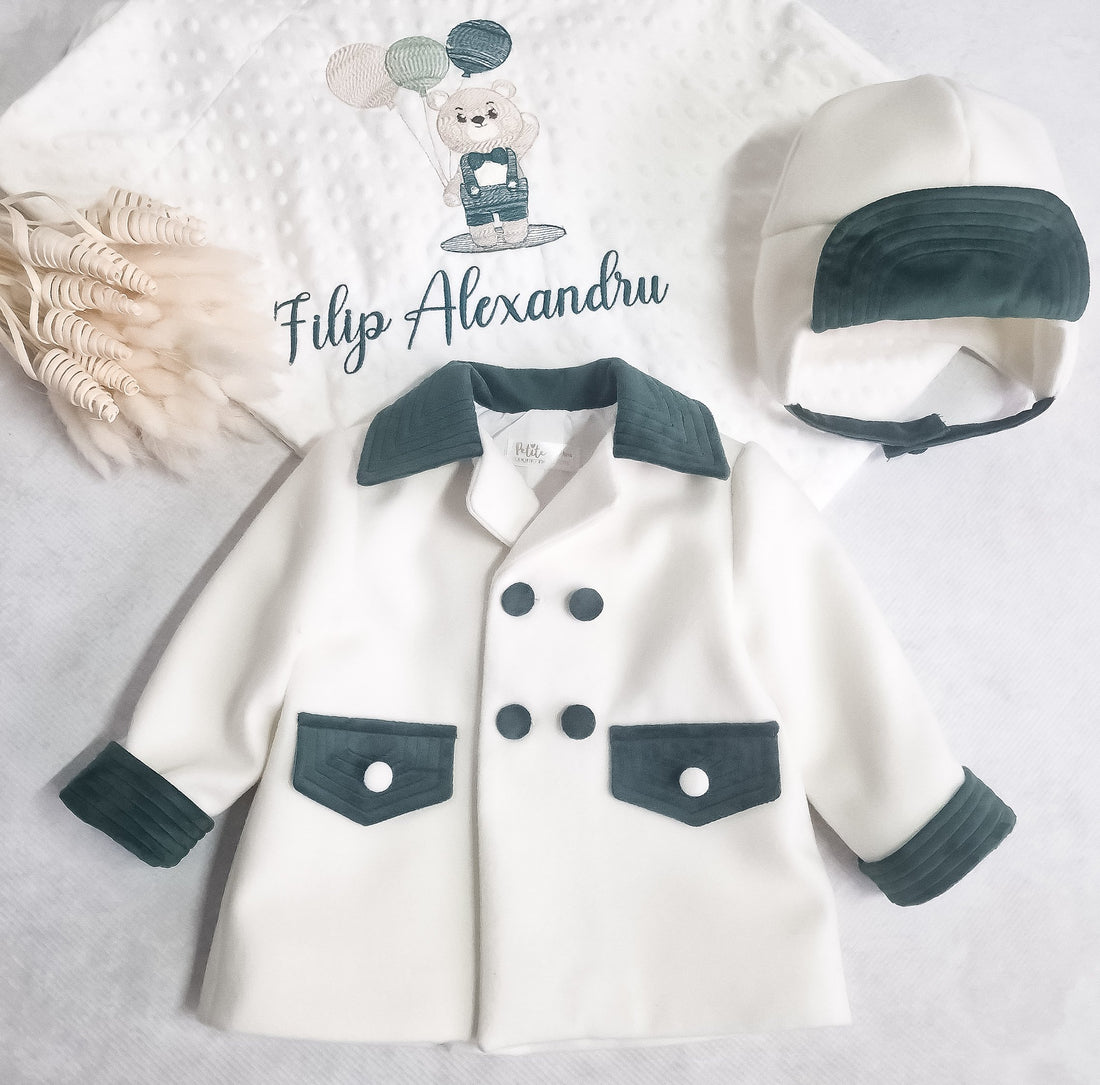 Paltonas botez pentru băieți Classical Green