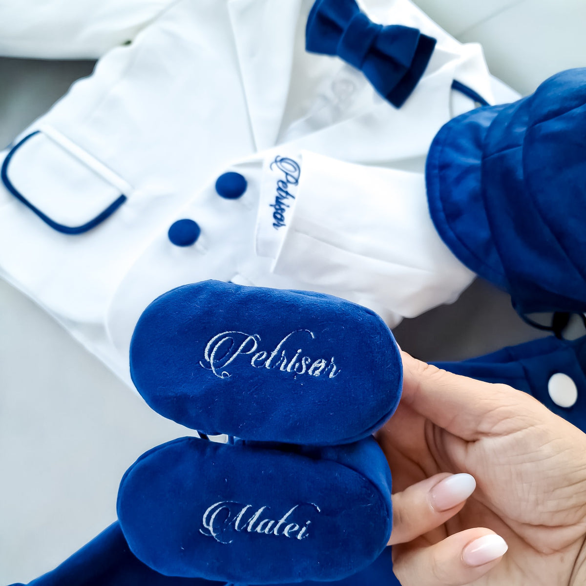 Costumaș botez pentru băieți Sabin  White/Bluemarine-Velvet Touch