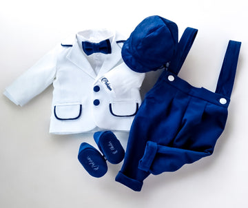 Costumaș botez pentru băieți Sabin  White/Bluemarine-Velvet Touch