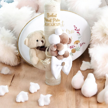 Lumânare Botez  Fagure Natural Teddy Bear With Balloons