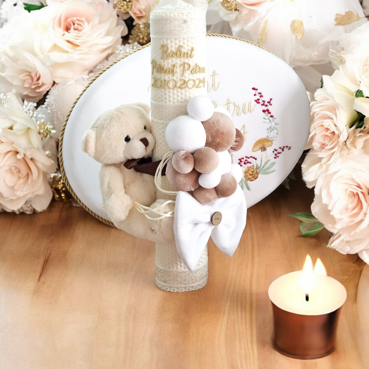 Lumânare Botez  Fagure Natural Teddy Bear With Balloons