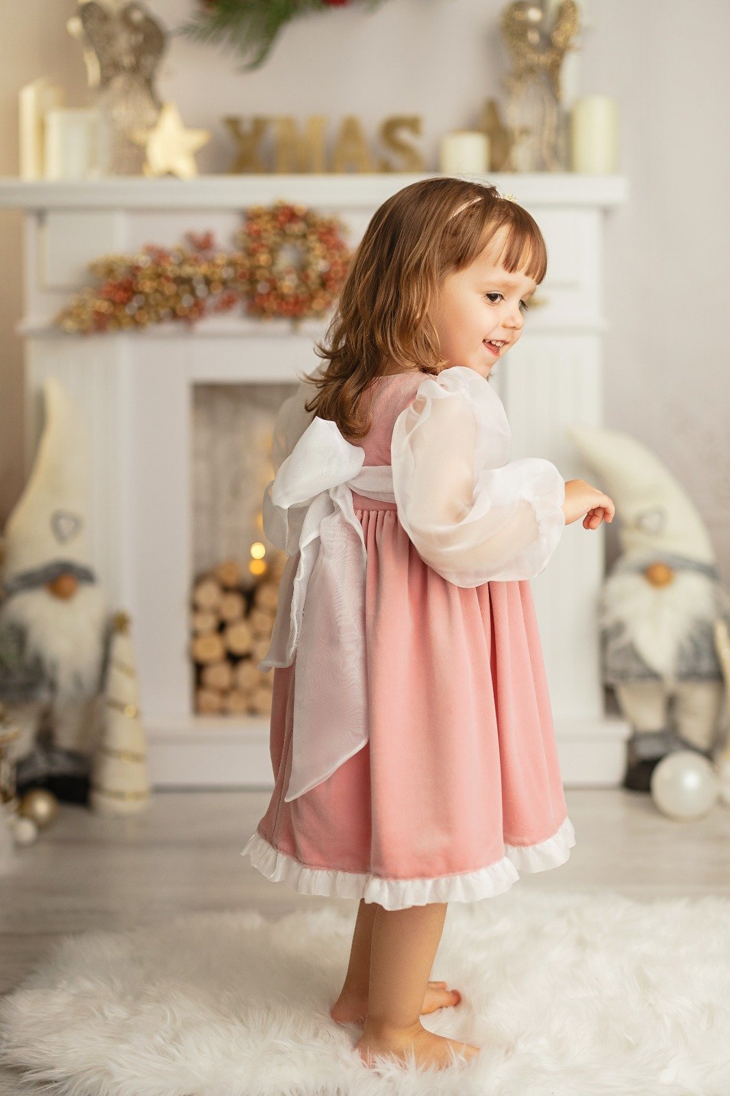 Rochie Roz Pudră pentru Crăciun –Eleganță de Iarnă