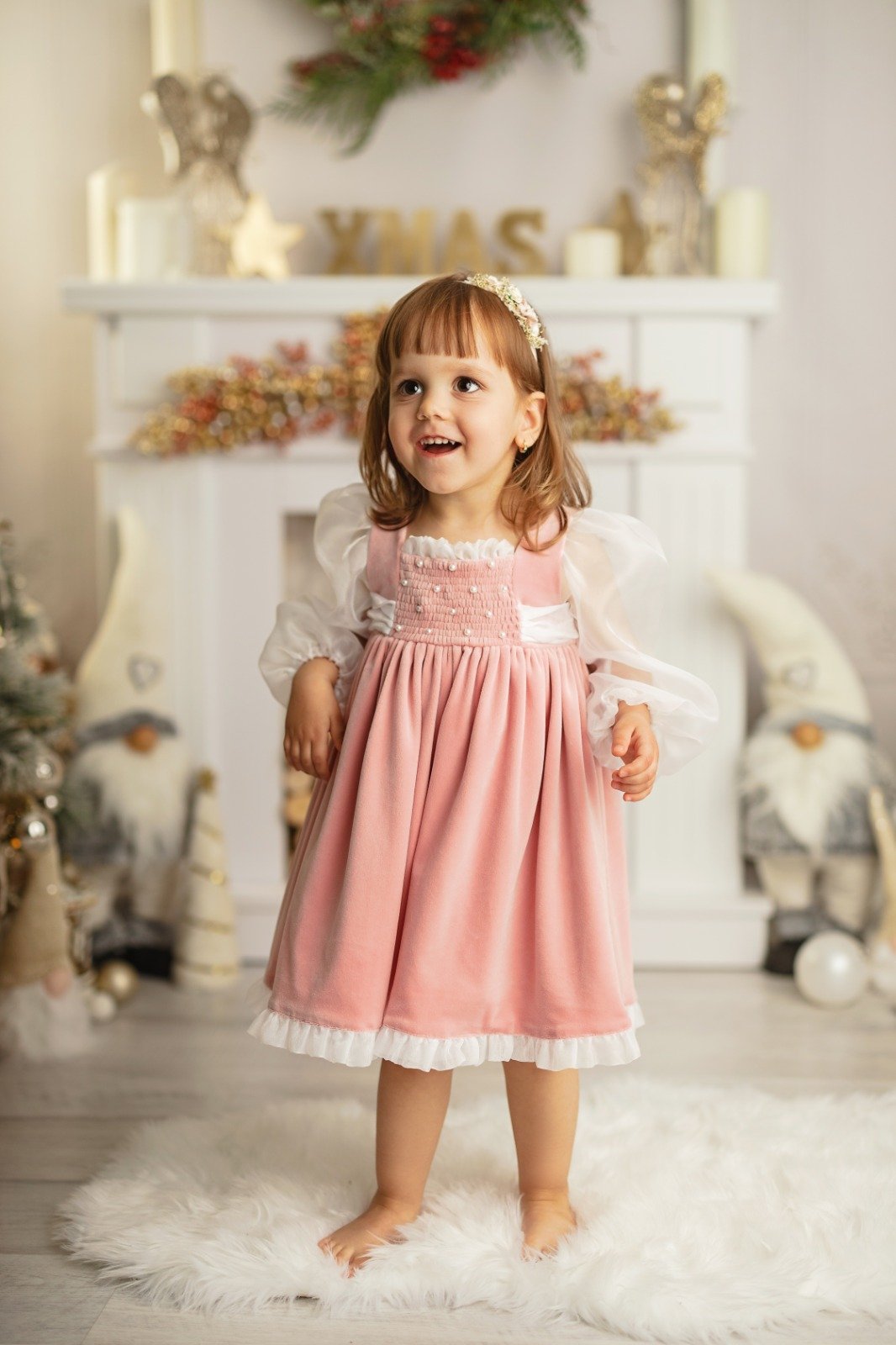 Rochie Roz Pudră pentru Crăciun –Eleganță de Iarnă