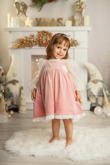 Rochie Roz Pudră pentru Crăciun –Eleganță de Iarnă
