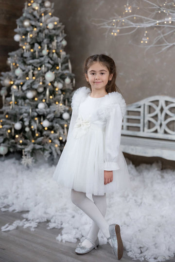 Rochie Albă Festivă de Crăciun pentru Fetițe – Sclipire de Nea