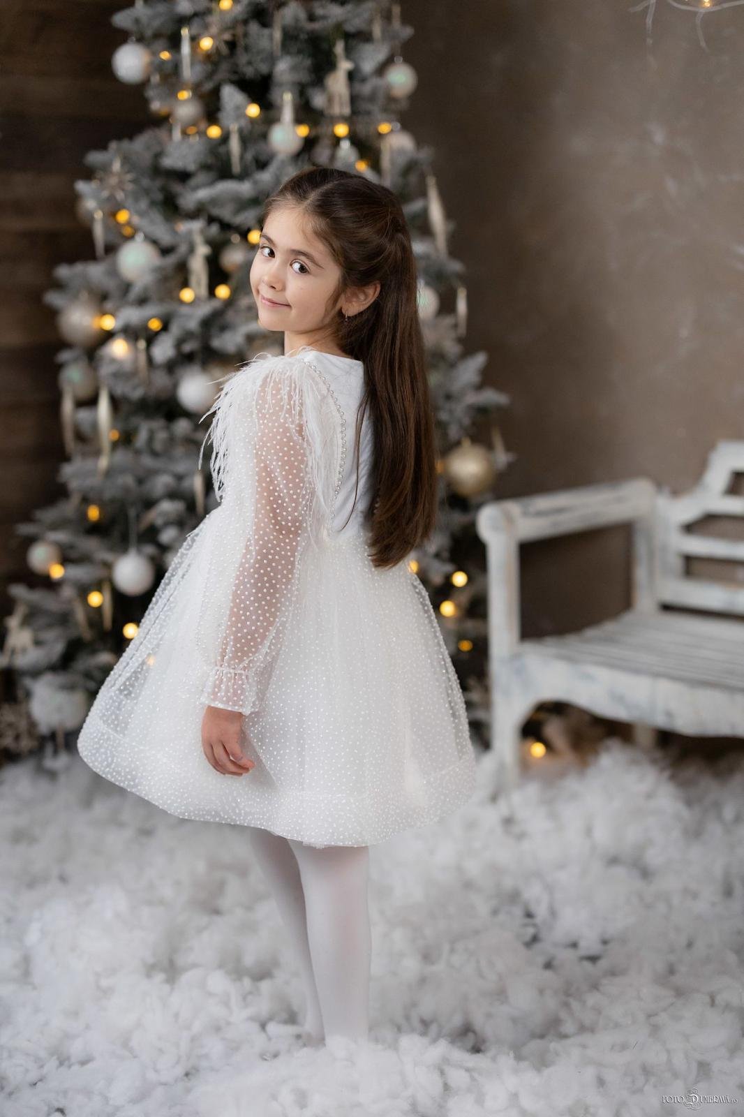 Rochie Alba Festivă de Crăciun pentru Fetițe – Fulg de Nea