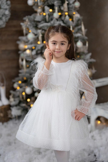 Rochie Alba Festivă de Crăciun pentru Fetițe – Fulg de Nea