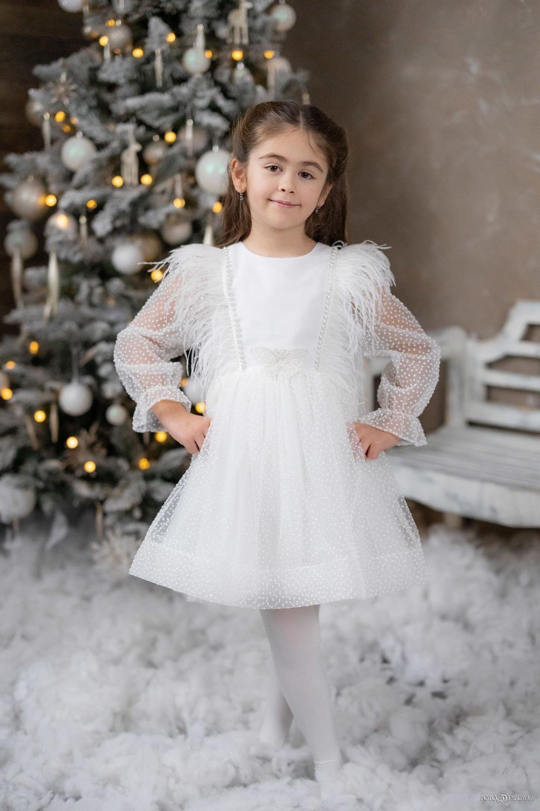 Rochie Alba Festivă de Crăciun pentru Fetițe – Fulg de Nea