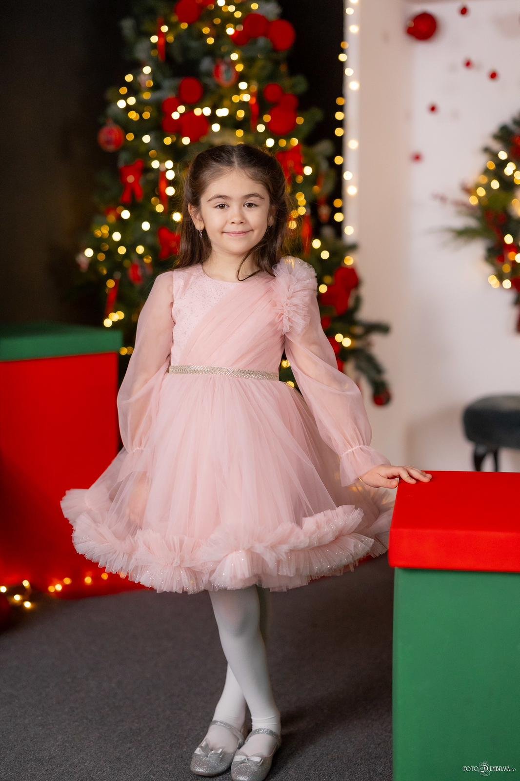 Rochie Roz Pudra Festivă de Crăciun pentru Fetițe –Shine