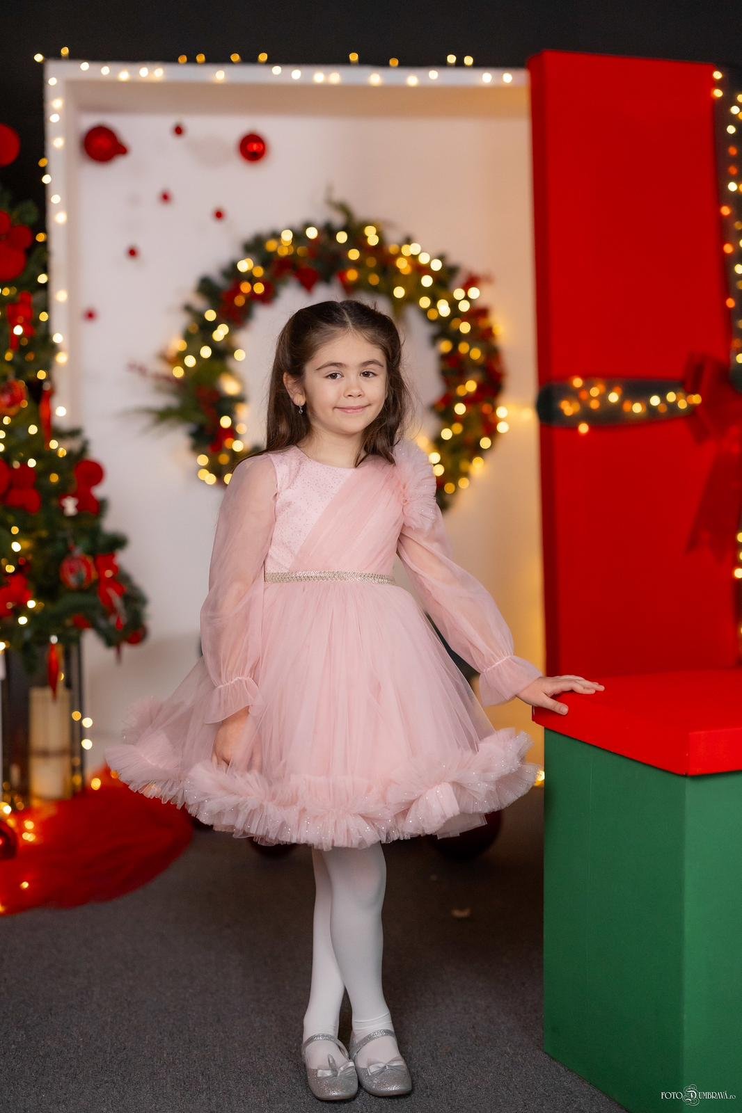 Rochie Roz Pudra Festivă de Crăciun pentru Fetițe –Shine