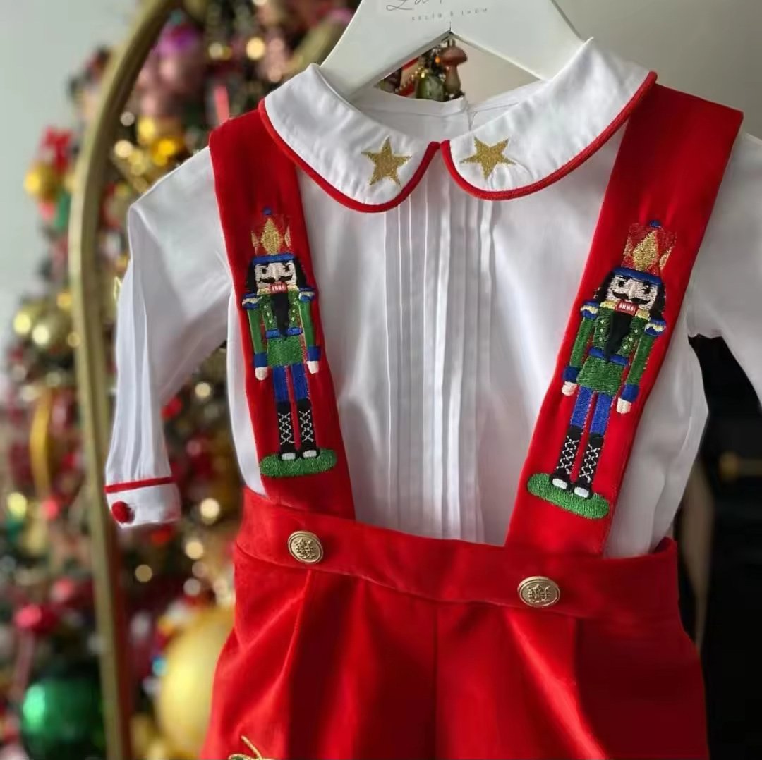 Costumaș festiv de Crăciun pentru băieți Nutcracker Red Velvet