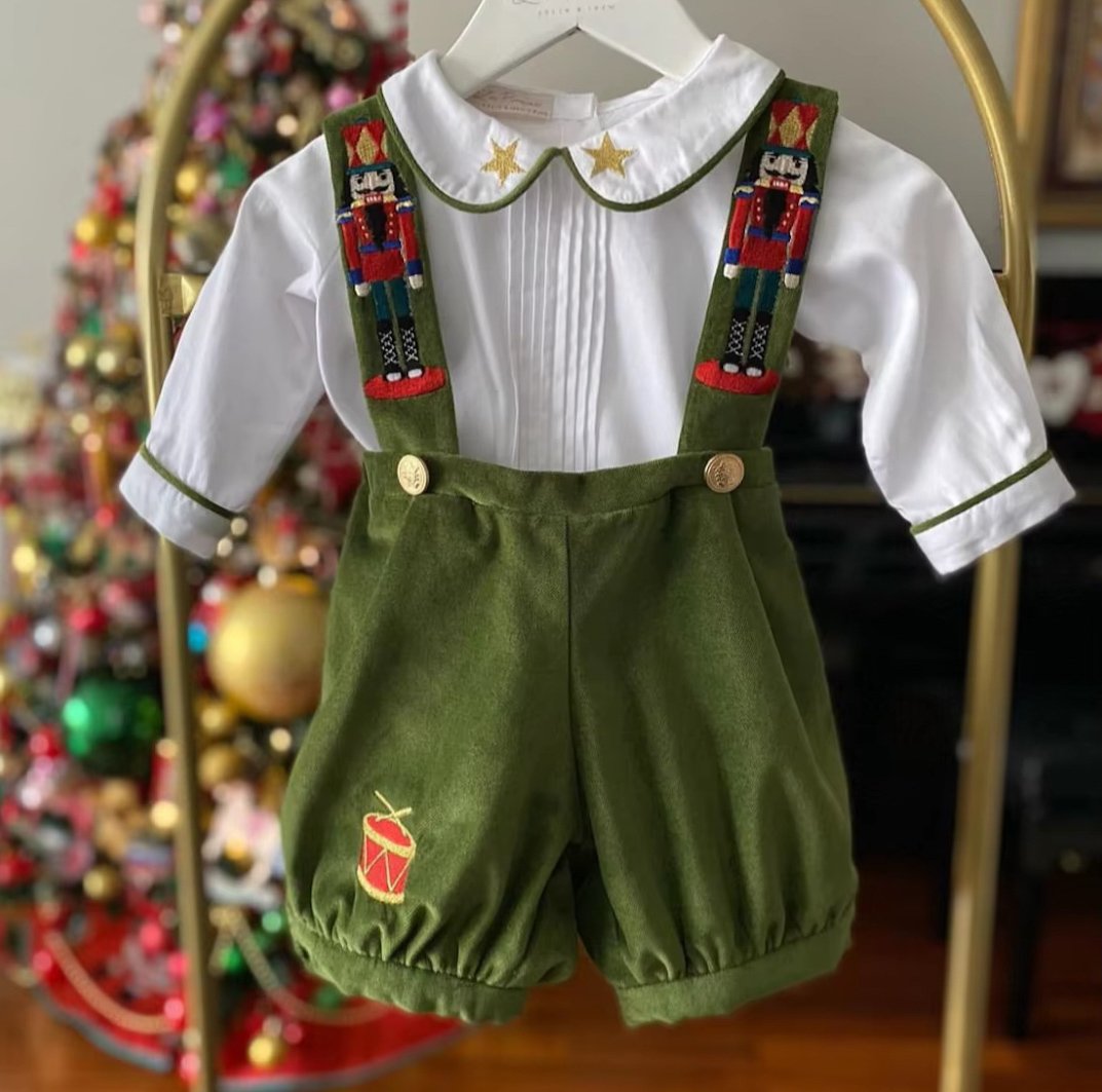 Costumaș festiv de Crăciun pentru băieți Nutcracker Green Velvet
