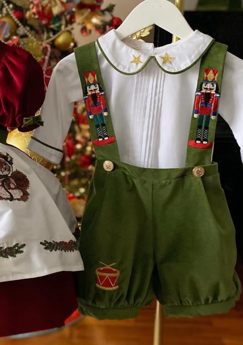 Costumaș festiv de Crăciun pentru băieți Nutcracker Green Velvet