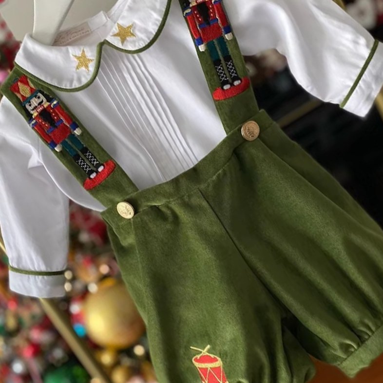 Costumaș festiv de Crăciun pentru băieți Nutcracker Green Velvet