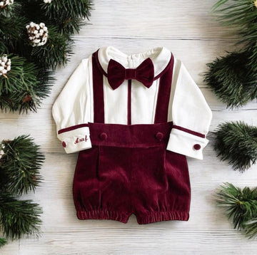 Costumaș festiv de Crăciun pentru băieți Nandy Burgundy Velvet