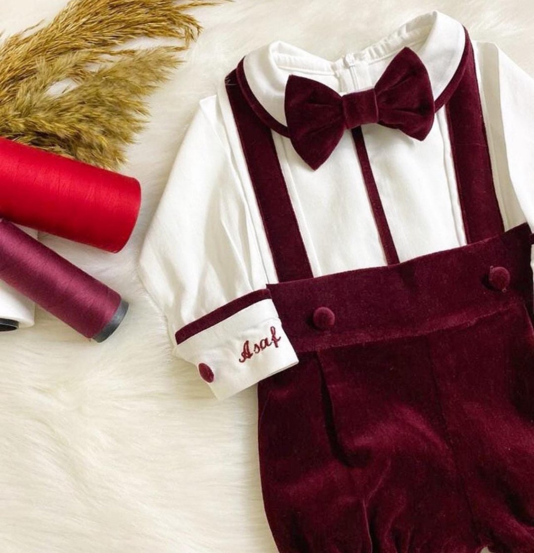 Costumaș festiv de Crăciun pentru băieți Nandy Burgundy Velvet