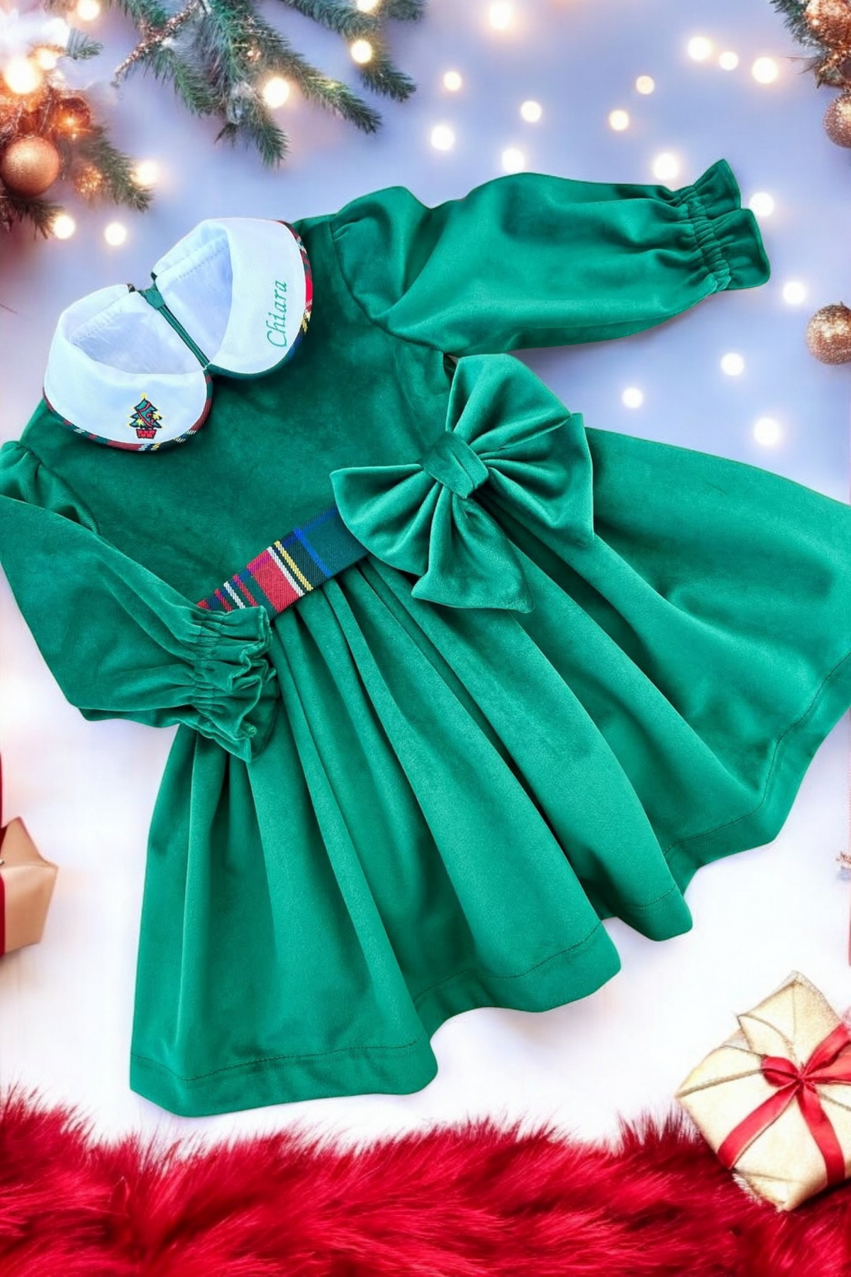 Rochie Crăciun din Catifea Verde