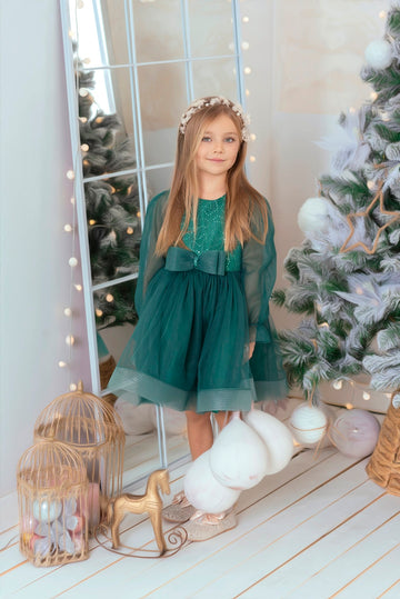 Rochie Verde Festivă de Crăciun pentru Fetițe