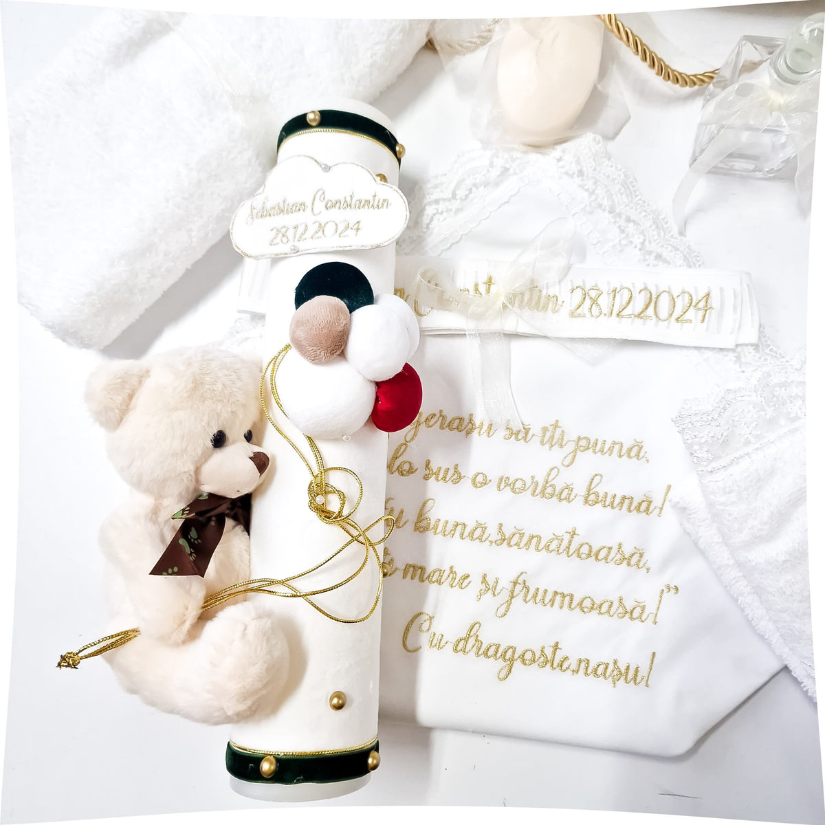 Lumânare Botez Personalizată Chrismas Bear