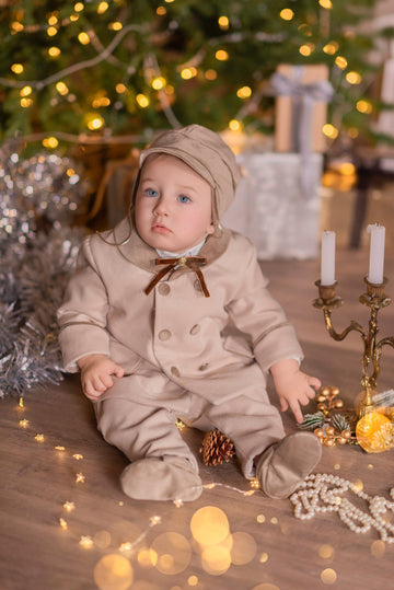 Costumaș botez pentru băieți Igor Beige