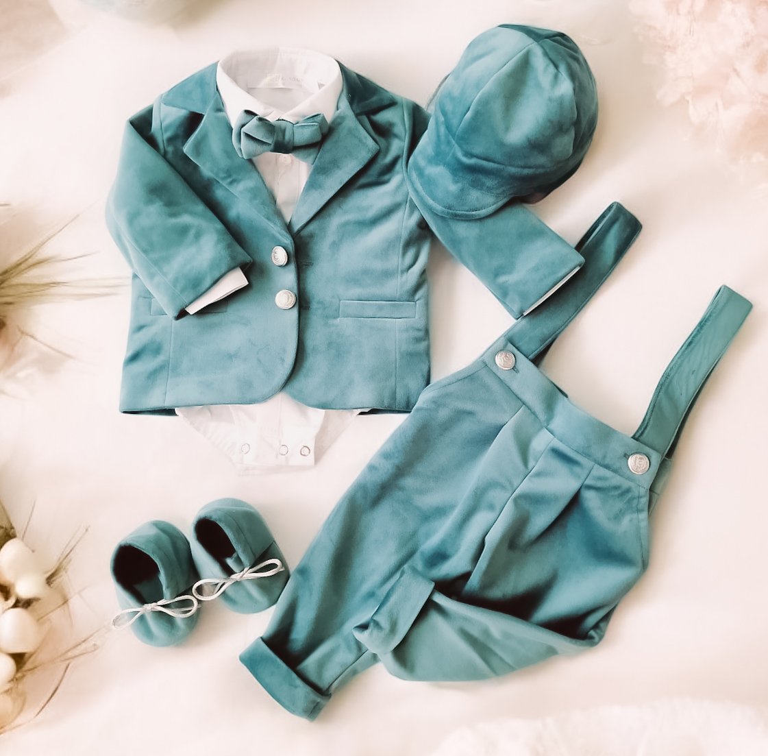 Set Botez Băieți Green Aqua Bear With Balloons