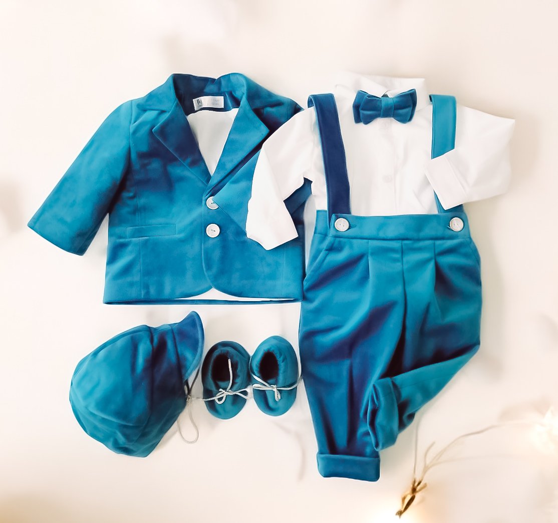 Costumaș botez pentru băieți Sabin Velvet Regata