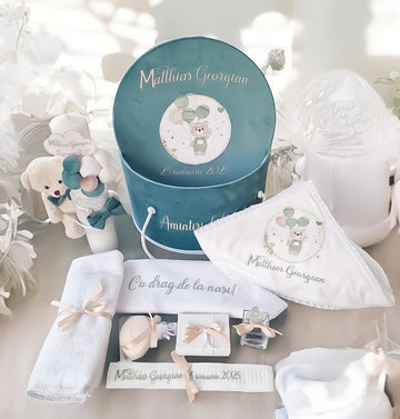 Set Botez Băieți Green Aqua Bear With Balloons